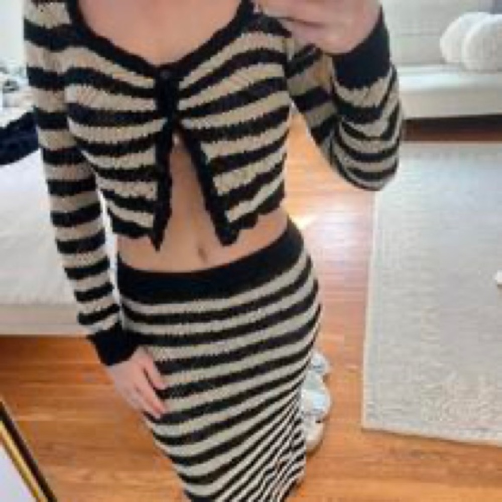 Freshman Black and Cream Striped Maxi Skirt